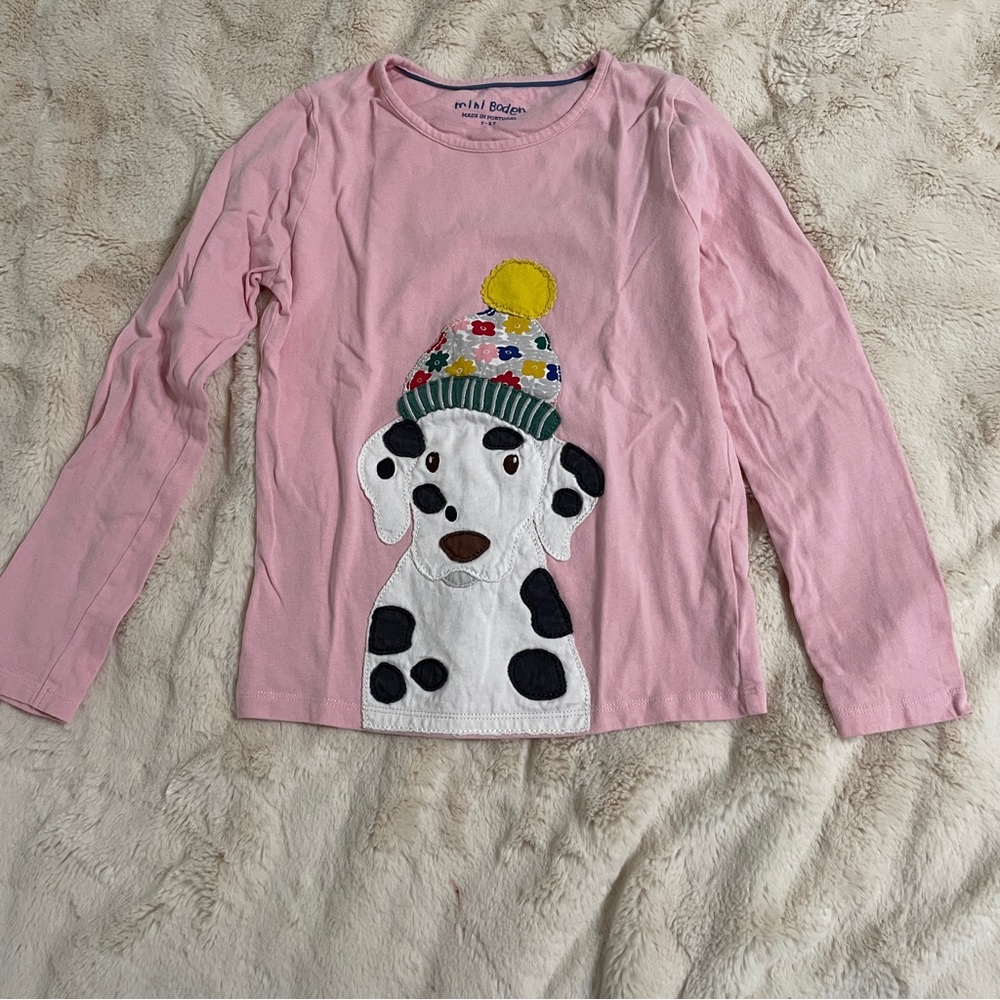 Mini Boden Pink Kids Shirt with Dalmatian Design